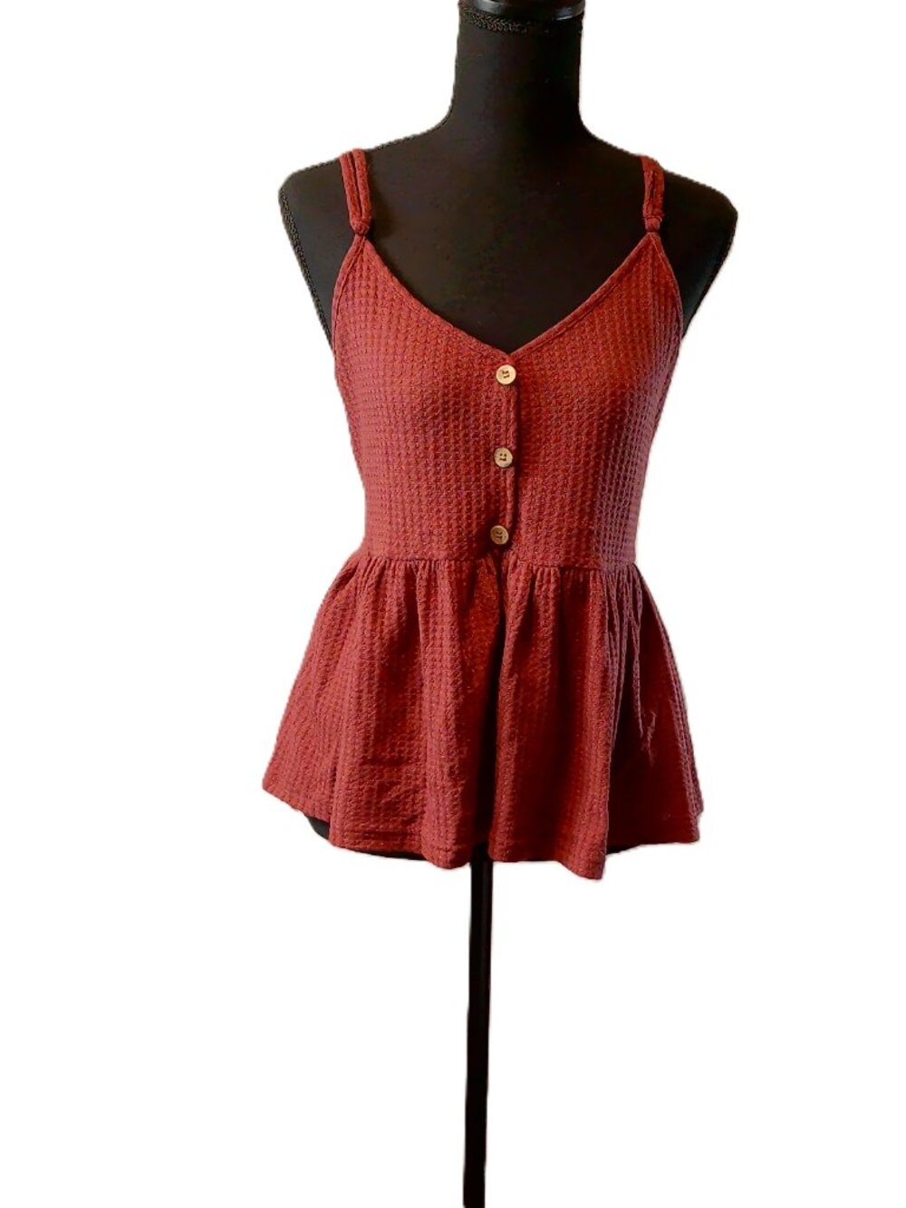 Shein Curve Terracotta Waffle Knit Peplum Cami Top 1X
